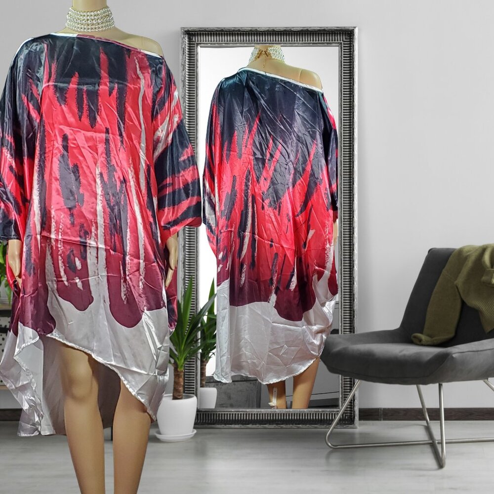 Red Irregular Boho Print Loose Dress (One Size)